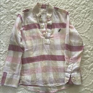 Kids Plaid LINEN Shirt - Pink and White